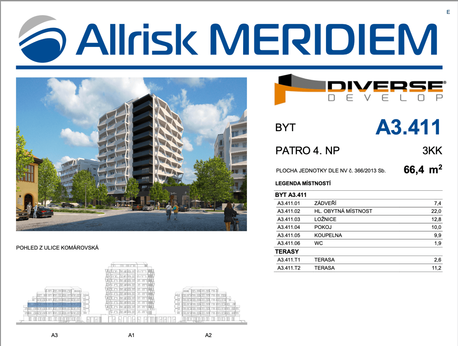 Pronájem bytu 3+kk 63 m², Komárovská, Brno, Jihomoravský kraj Pronájem bytu 3+kk 63 m², Komárovská, Brno, Jihomoravský kraj