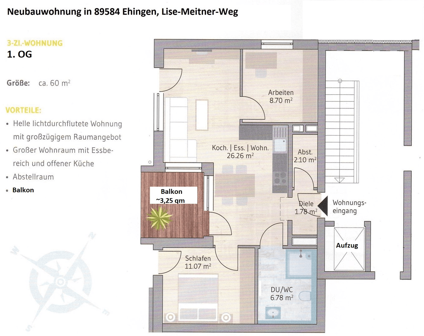 Pronájem bytu 3+1 60 m², Lise-Meitner-Weg 8, Ehingen (Donau), Bádensko-Württembersko Pronájem bytu 3+1 60 m², Lise-Meitner-Weg 8, Ehingen (Donau), Bádensko-Württembersko