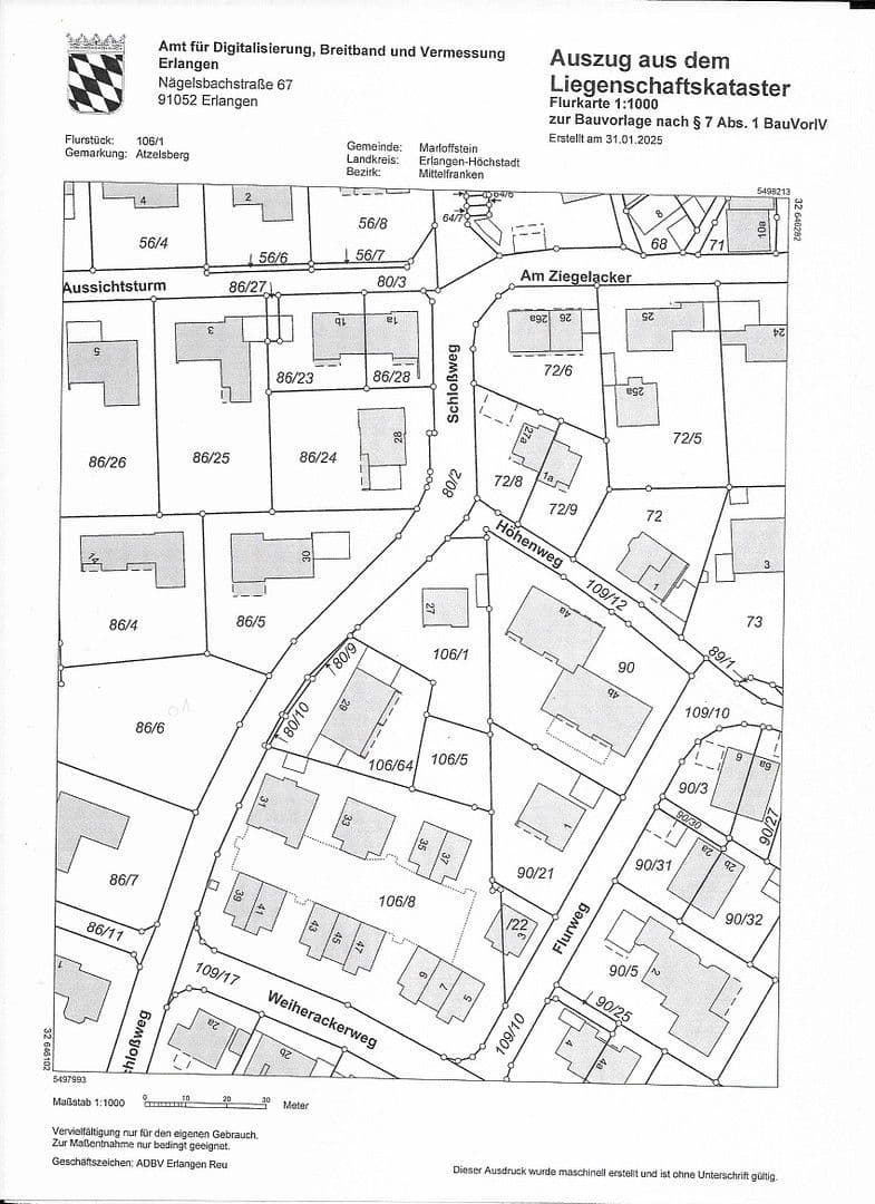 Prodej pozemku 1.315 m², Schloßweg 27, Marloffstein, Bavorsko Prodej pozemku 1.315 m², Schloßweg 27, Marloffstein, Bavorsko