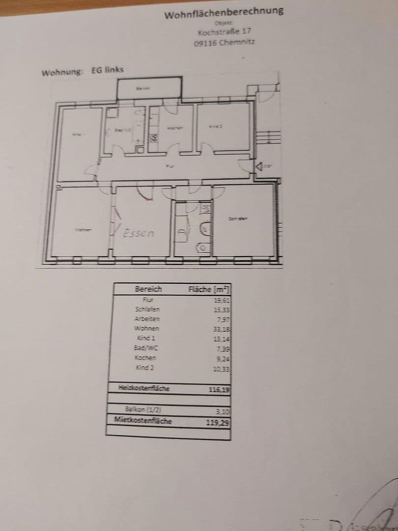 Pronájem bytu 120 m², Kochstraße 17,, Chemnitz, Sasko Pronájem bytu 120 m², Kochstraße 17,, Chemnitz, Sasko