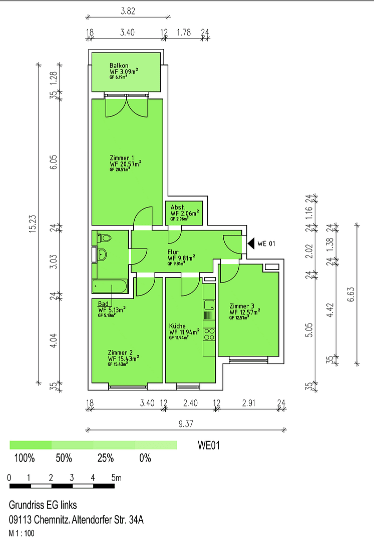 Pronájem bytu 3+1 81 m², Altendorfer Str. 34a, Chemnitz, Sasko Pronájem bytu 3+1 81 m², Altendorfer Str. 34a, Chemnitz, Sasko