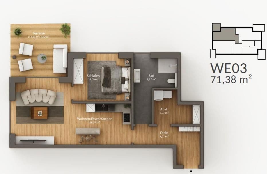 Pronájem bytu 3+1 72 m², Kamillenweg 32, Osnabrück, Dolní Sasko Pronájem bytu 3+1 72 m², Kamillenweg 32, Osnabrück, Dolní Sasko