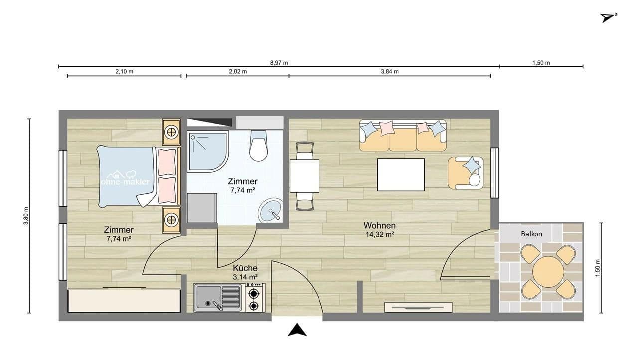 Pronájem bytu 2+1 30 m², Greifswald, Mecklenburg-Vorpommern Pronájem bytu 2+1 30 m², Greifswald, Mecklenburg-Vorpommern