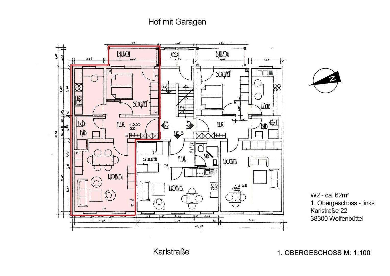Pronájem bytu 2+1 62 m², Karlstr. 22a, Wolfenbüttel, Dolní Sasko Pronájem bytu 2+1 62 m², Karlstr. 22a, Wolfenbüttel, Dolní Sasko