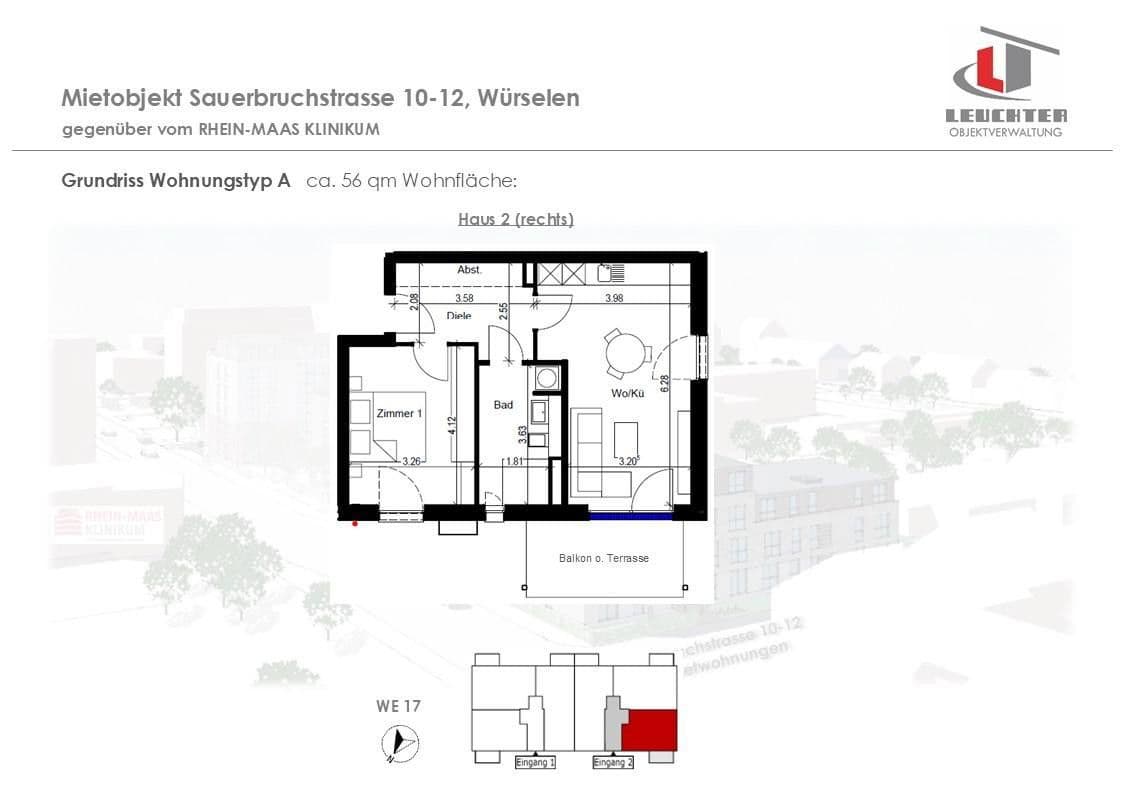 Pronájem bytu 2+1 56 m², Sauerbruchstraße 10-12, Würselen, Severní Porýní-Vestfálsko Pronájem bytu 2+1 56 m², Sauerbruchstraße 10-12, Würselen, Severní Porýní-Vestfálsko