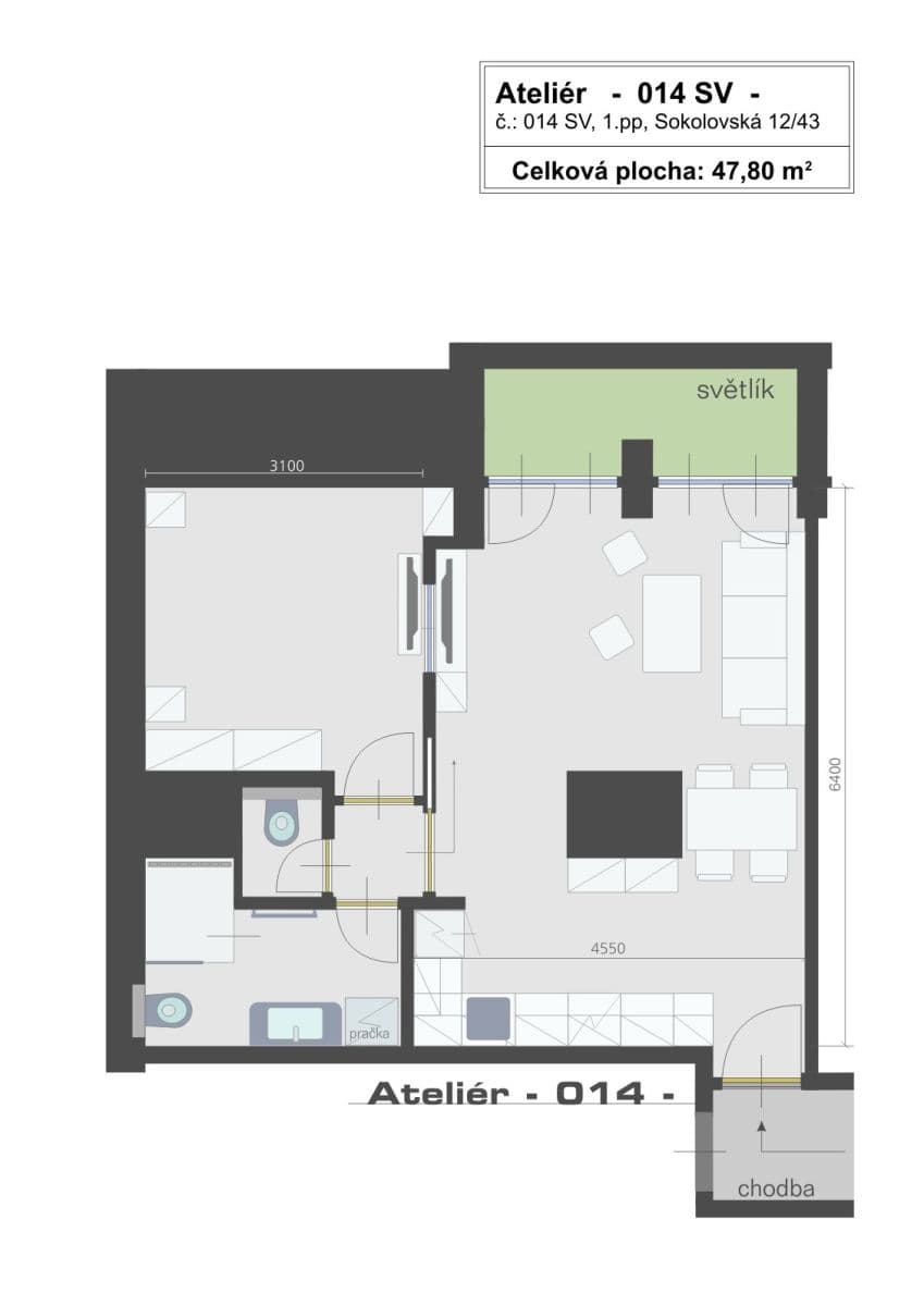 Pronájem bytu 2+kk 48 m², Sokolovská, Praha, Praha Pronájem bytu 2+kk 48 m², Sokolovská, Praha, Praha