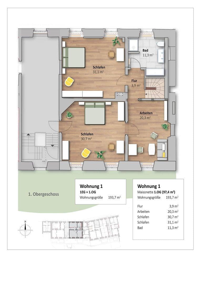Pronájem bytu 5+1 194 m², Sickte, Dolní Sasko Pronájem bytu 5+1 194 m², Sickte, Dolní Sasko