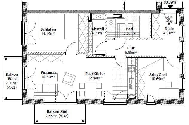 Pronájem bytu 3+1 81 m², Martin-Luther-Str. 10, Grafing, Bavorsko Pronájem bytu 3+1 81 m², Martin-Luther-Str. 10, Grafing, Bavorsko