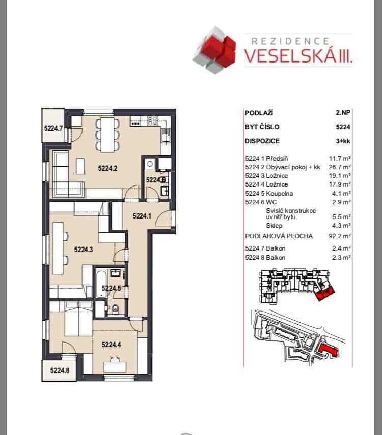 Prodej bytu 3+kk 88 m², Miroslava Hajna, Praha, Praha Prodej bytu 3+kk 88 m², Miroslava Hajna, Praha, Praha