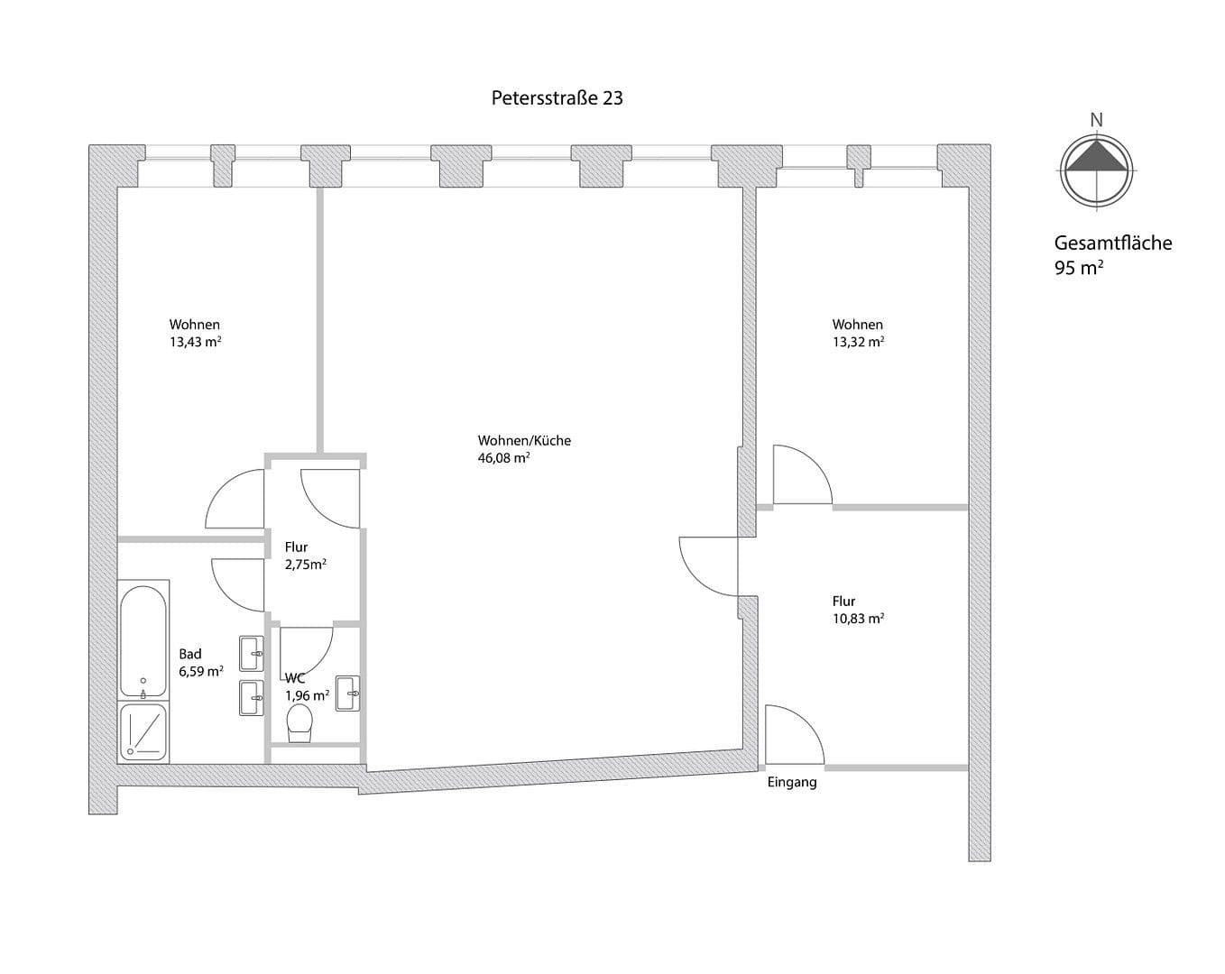 Pronájem bytu 3+1 95 m², Petersstrasse 23, Freiberg, Sasko Pronájem bytu 3+1 95 m², Petersstrasse 23, Freiberg, Sasko