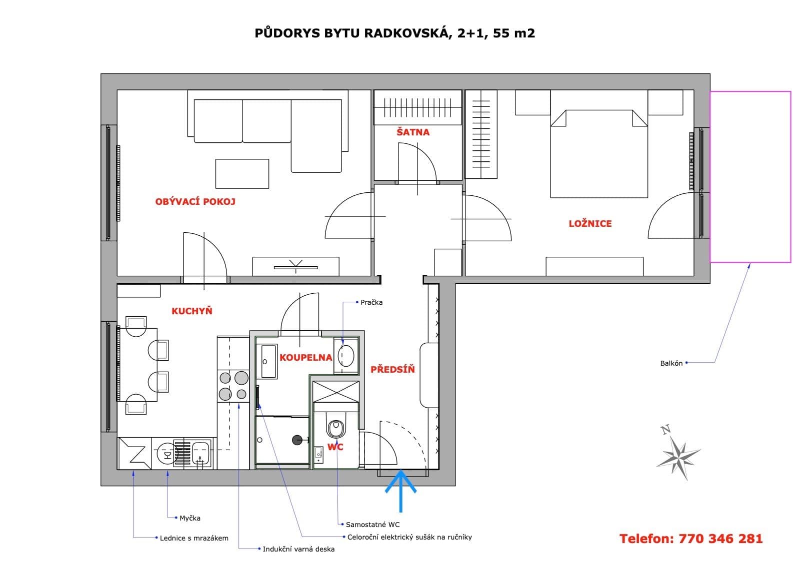 Prodej bytu 2+1 55 m², Radkovská, Telč, Kraj Vysočina Prodej bytu 2+1 55 m², Radkovská, Telč, Kraj Vysočina
