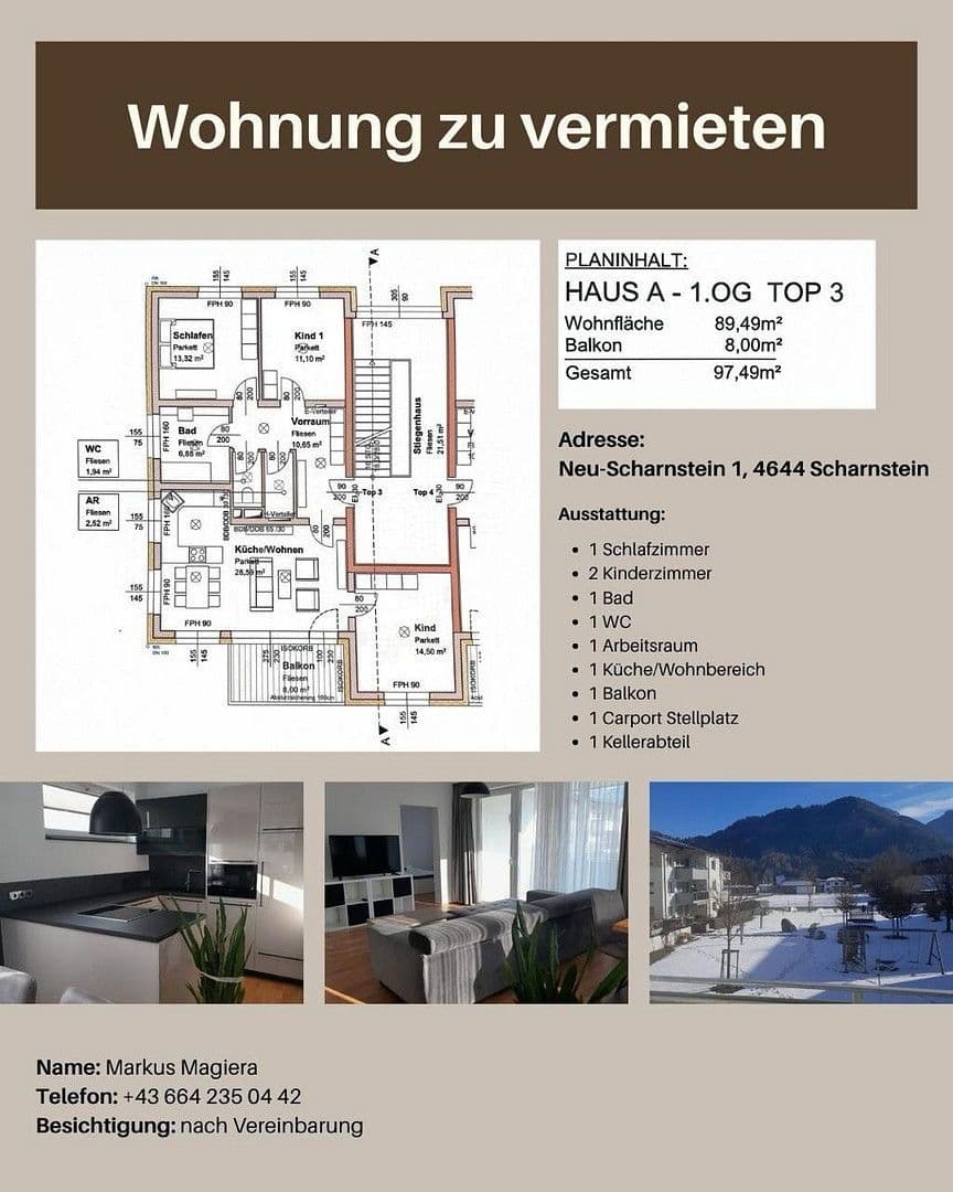 Pronájem bytu 5+1 90 m², Neu-Scharnstein 1, Scharnstein, Horní Rakousko Pronájem bytu 5+1 90 m², Neu-Scharnstein 1, Scharnstein, Horní Rakousko