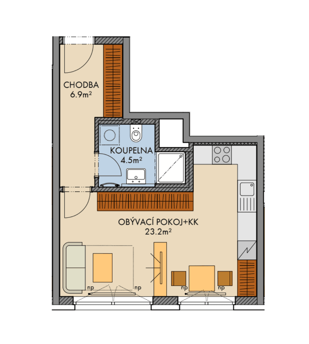 Pronájem bytu 1+kk 36 m², Pod Harfou, Praha, Praha Pronájem bytu 1+kk 36 m², Pod Harfou, Praha, Praha