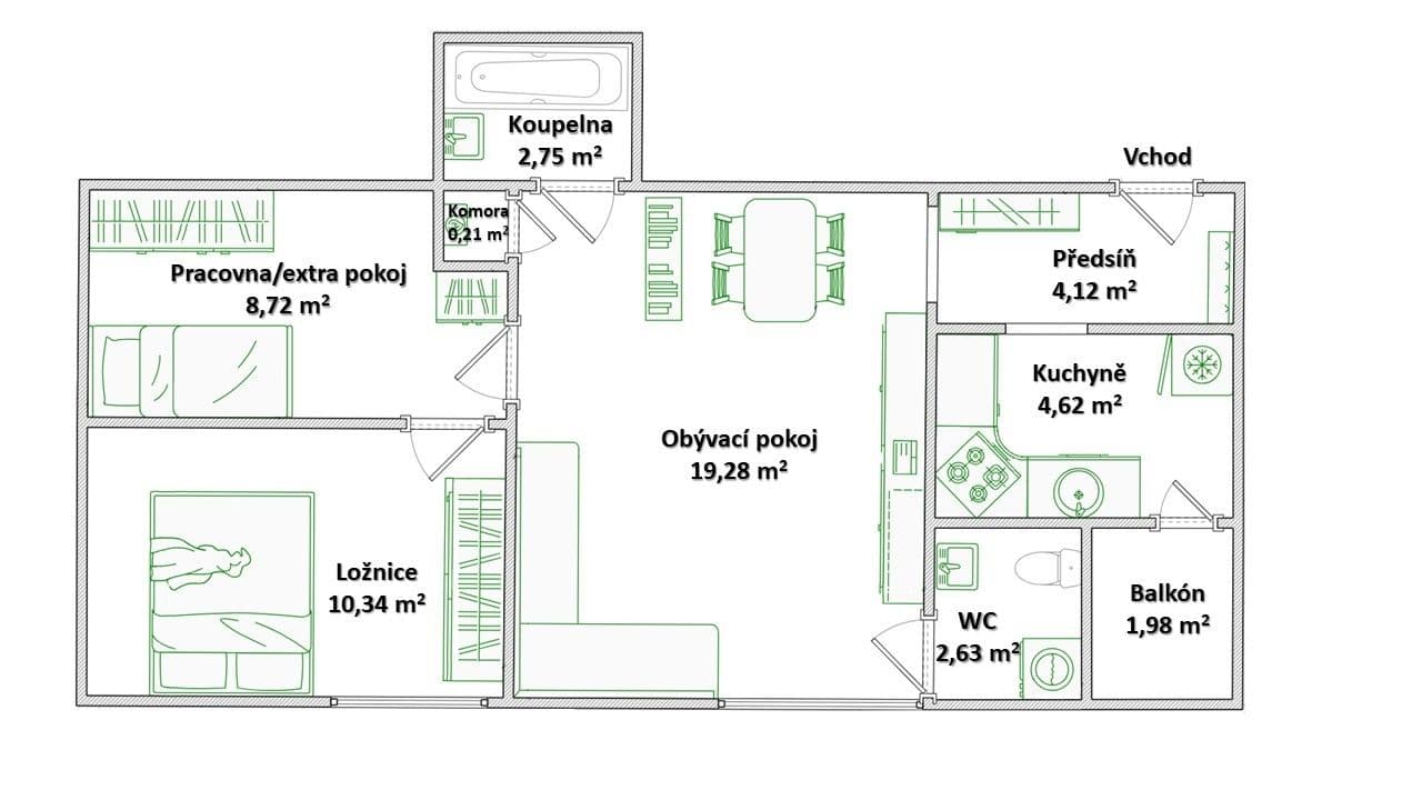Prodej bytu 2+1 53 m², Na Malovance, Praha, Praha Prodej bytu 2+1 53 m², Na Malovance, Praha, Praha