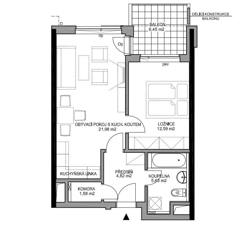 Pronájem bytu 2+kk 46 m², Kryšpínova, Praha, Praha Pronájem bytu 2+kk 46 m², Kryšpínova, Praha, Praha