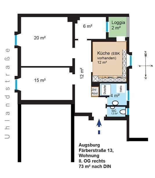 Pronájem bytu 3+1 73 m², Färberstraße 13, Augsburg, Bavorsko Pronájem bytu 3+1 73 m², Färberstraße 13, Augsburg, Bavorsko