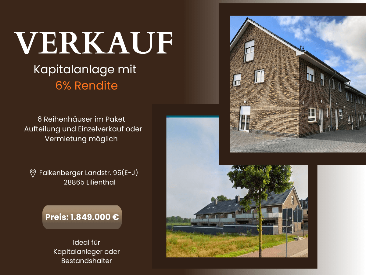 Prodej domu 140 m², pozemek 1.177 m², Falkenberger Landstr. 95 e-j, 28865 Lilienthal, Lilienthal, Dolní Sasko Prodej domu 140 m², pozemek 1.177 m², Falkenberger Landstr. 95 e-j, 28865 Lilienthal, Lilienthal, Dolní Sasko