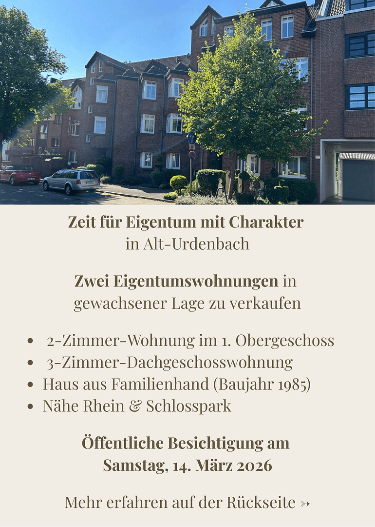 Prodej bytu 2+1 54 m², Urdenbacher Dorfstrasse 32, Düsseldorf-Urdenbach, Severní Porýní-Vestfálsko Prodej bytu 2+1 54 m², Urdenbacher Dorfstrasse 32, Düsseldorf-Urdenbach, Severní Porýní-Vestfálsko