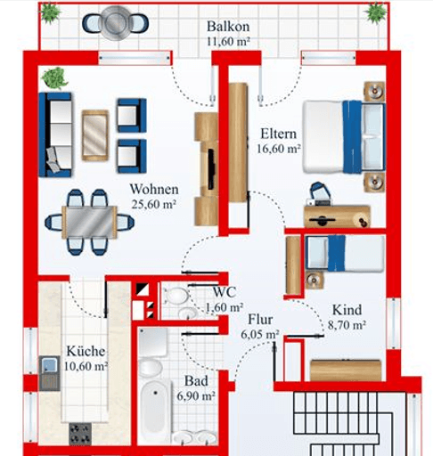 Pronájem bytu 3+1 83 m², Ludwigshafen, Porýní-Falc Pronájem bytu 3+1 83 m², Ludwigshafen, Porýní-Falc