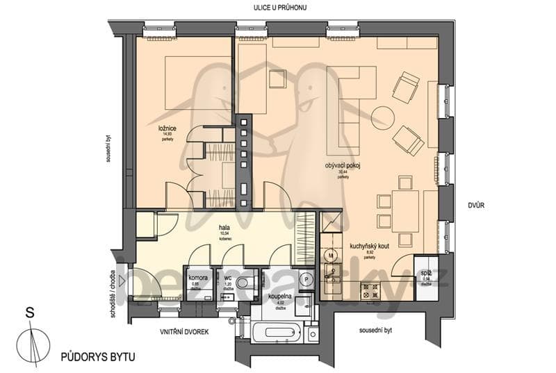 Pronájem bytu 2+kk 71 m², U průhonu, Praha, Praha Pronájem bytu 2+kk 71 m², U průhonu, Praha, Praha