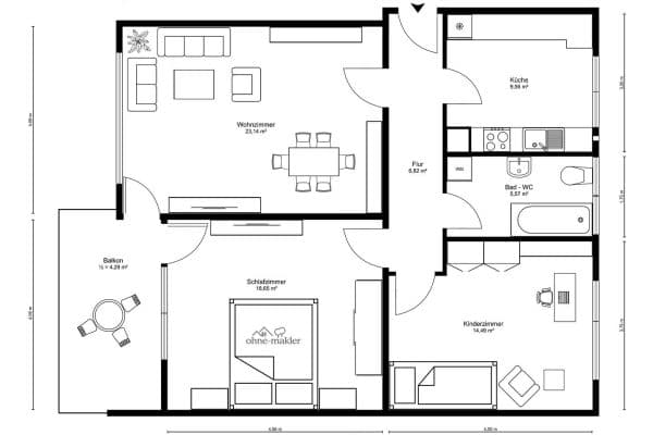 Pronájem bytu 3+1 80 m², Kaiserslautern, Porýní-Falc Pronájem bytu 3+1 80 m², Kaiserslautern, Porýní-Falc