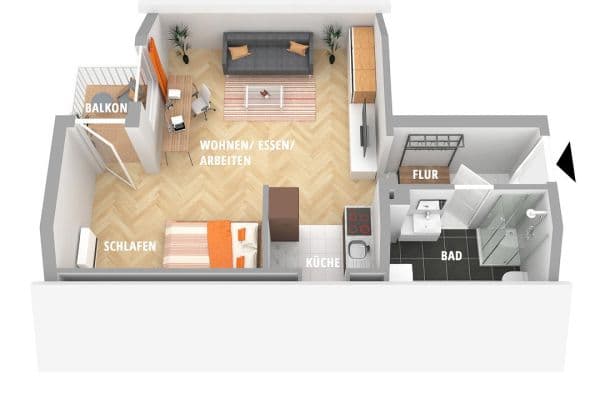 Pronájem bytu 1+kk 38 m², Ostfildern Pronájem bytu 1+kk 38 m², Ostfildern