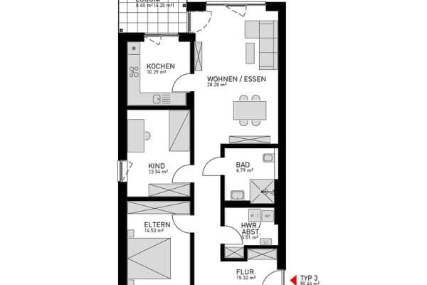 Pronájem bytu 3+1 99 m², Gabelsberger Str. 11c, Herne Pronájem bytu 3+1 99 m², Gabelsberger Str. 11c, Herne