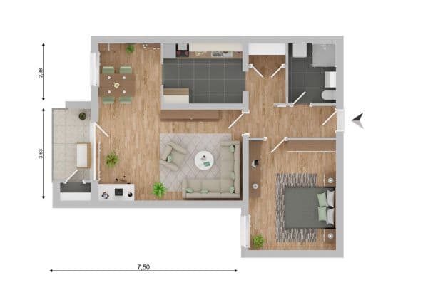 Pronájem bytu 2+1 64 m², Steinkamp 29, Harrislee Pronájem bytu 2+1 64 m², Steinkamp 29, Harrislee
