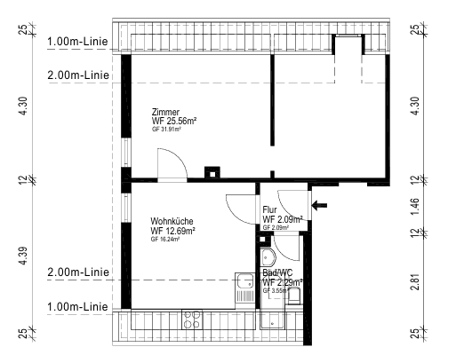 Pronájem bytu 2+1 43 m², Weststraße, Bochum Pronájem bytu 2+1 43 m², Weststraße, Bochum