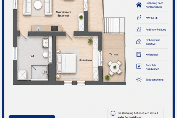 Pronájem bytu 2+1 47 m², Magdalenenstraße 1, Gernsheim Pronájem bytu 2+1 47 m², Magdalenenstraße 1, Gernsheim