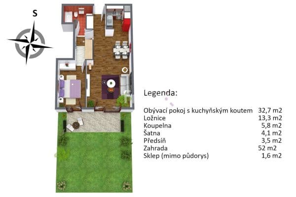 Pronájem bytu 2+kk 59 m², Na Srážku, Praha Pronájem bytu 2+kk 59 m², Na Srážku, Praha