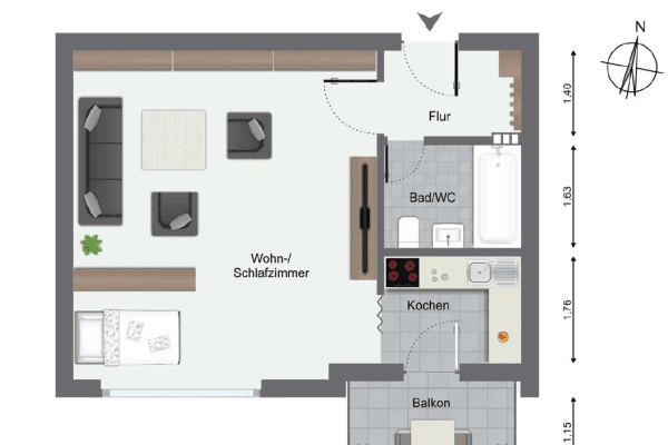 Pronájem bytu 1+1 36 m², Bad Wimpfen Pronájem bytu 1+1 36 m², Bad Wimpfen