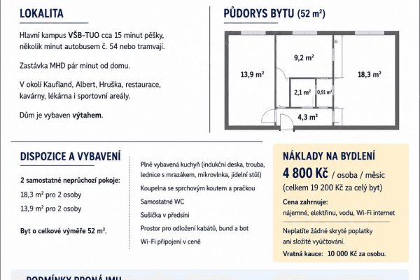 Pronájem bytu 2+1 52 m², Alžírská, Ostrava Pronájem bytu 2+1 52 m², Alžírská, Ostrava