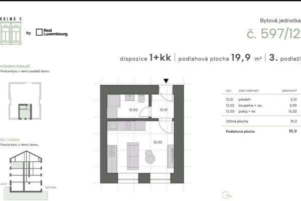 Pronájem bytu 1+kk 19 m², Kolmá, Praha Pronájem bytu 1+kk 19 m², Kolmá, Praha
