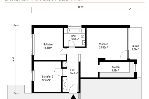 Prodej bytu 3+1 78 m², Von-Esmarch-Straße 157, Münster, Severní Porýní-Vestfálsko Prodej bytu 3+1 78 m², Von-Esmarch-Straße 157, Münster, Severní Porýní-Vestfálsko