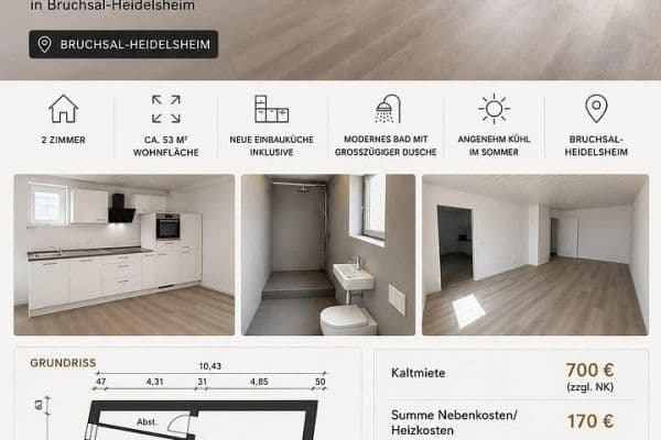 Pronájem bytu 2+1 53 m², Bruchsal-Heidelsheim Pronájem bytu 2+1 53 m², Bruchsal-Heidelsheim