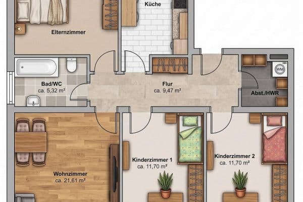 Pronájem bytu 4+1 98 m², Gartenstraße 19a, Langweid am Lech Pronájem bytu 4+1 98 m², Gartenstraße 19a, Langweid am Lech