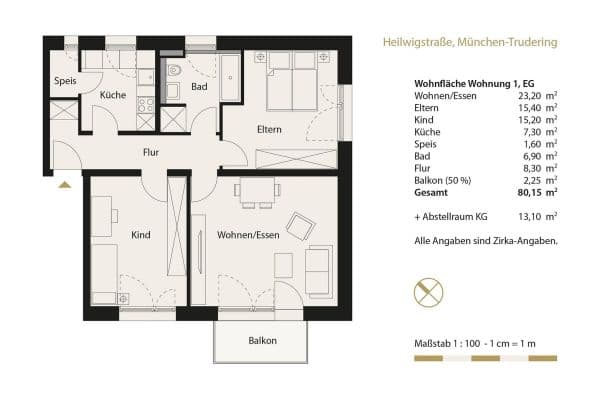 Pronájem bytu 3+1 81 m², Heilwigstraße 19, München-Trudering, Bavorsko Pronájem bytu 3+1 81 m², Heilwigstraße 19, München-Trudering, Bavorsko