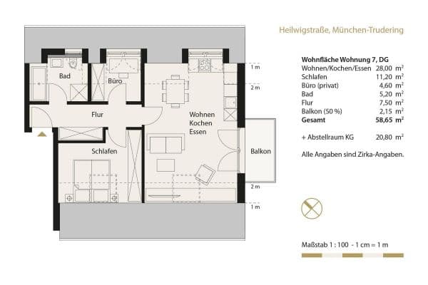 Pronájem bytu 3+1 59 m², Heilwigstraße 19, München-Trudering, Bavorsko Pronájem bytu 3+1 59 m², Heilwigstraße 19, München-Trudering, Bavorsko
