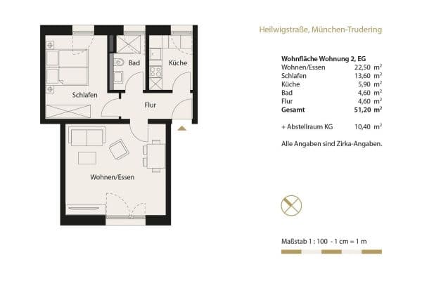 Pronájem bytu 2+1 52 m², Heilwigstraße 19, München-Trudering, Bavorsko Pronájem bytu 2+1 52 m², Heilwigstraße 19, München-Trudering, Bavorsko