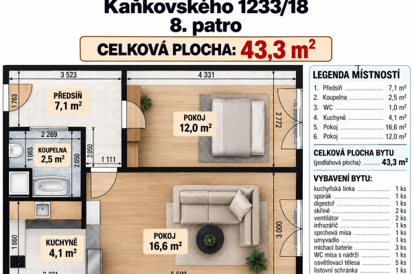 Prodej bytu 2+kk 43 m², Kaňkovského, Praha Prodej bytu 2+kk 43 m², Kaňkovského, Praha