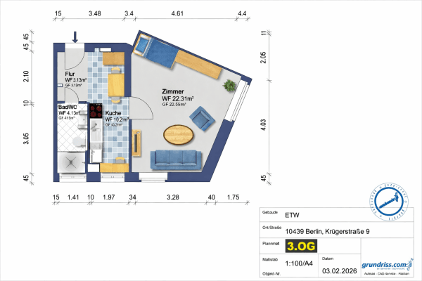 Pronájem bytu 1+1 40 m², Krügerstrasse 9, Berlin, Berlín Pronájem bytu 1+1 40 m², Krügerstrasse 9, Berlin, Berlín