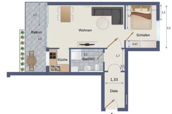 Pronájem bytu 2+1 50 m², Nürnberg, Bavorsko Pronájem bytu 2+1 50 m², Nürnberg, Bavorsko