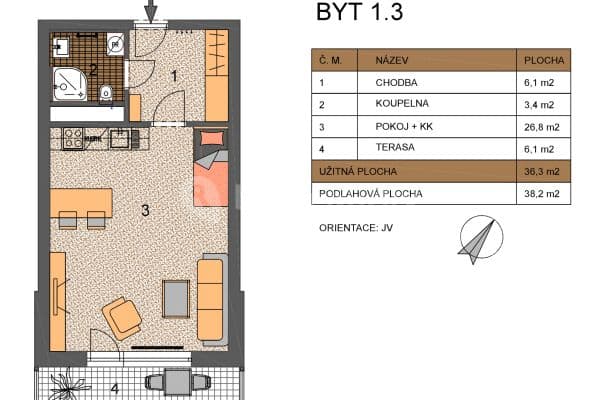 Pronájem bytu 1+kk 38 m², Kadečkové, Praha, Praha