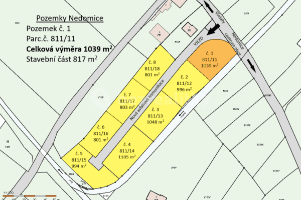 Prodej pozemku 817 m², 24420, Nedomice, Středočeský kraj