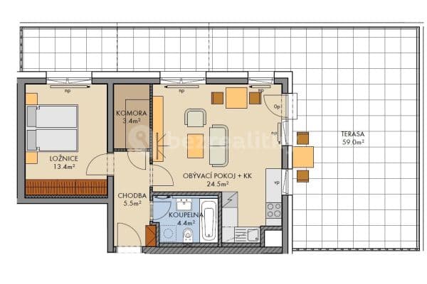 Pronájem bytu 2+kk 53 m², Pod Harfou, Praha Pronájem bytu 2+kk 53 m², Pod Harfou, Praha