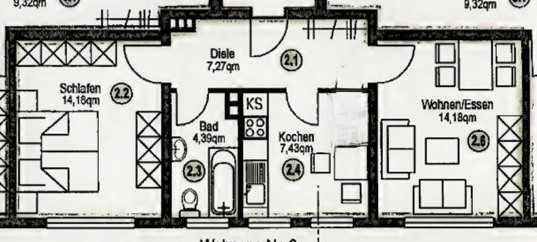 Pronájem bytu 2+1 49 m², Poststr. 7, Bottrop Pronájem bytu 2+1 49 m², Poststr. 7, Bottrop