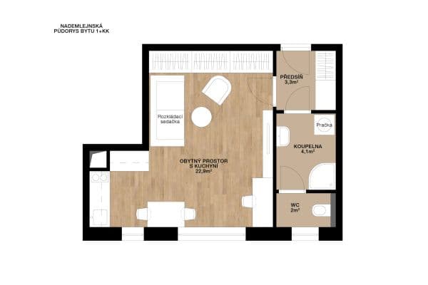 Pronájem bytu 1+kk 33 m², Nademlejnská, Praha Pronájem bytu 1+kk 33 m², Nademlejnská, Praha