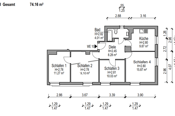 Pronájem bytu 4+1 74 m², Emser Strasse 40, Frankfurt Pronájem bytu 4+1 74 m², Emser Strasse 40, Frankfurt