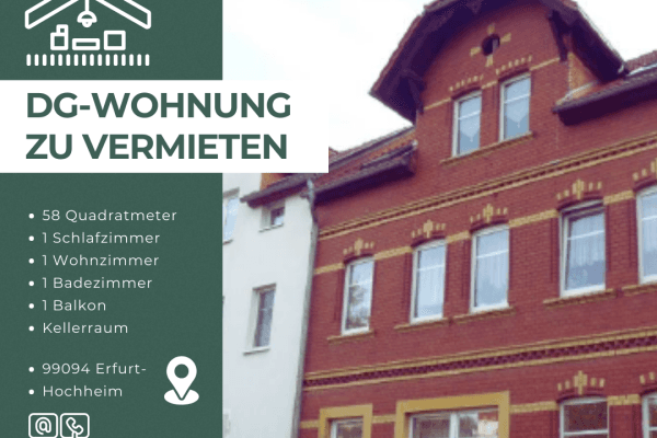 Pronájem bytu 2+1 58 m², Am Bache 16a, Erfurt-Hochheim, Durynsko Pronájem bytu 2+1 58 m², Am Bache 16a, Erfurt-Hochheim, Durynsko